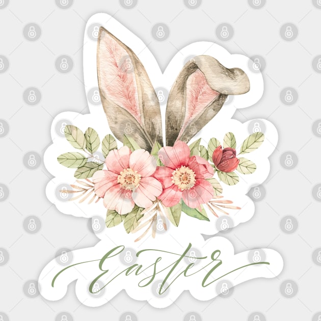 Floral Easter Rabbit Ears Design Sticker by Budwood Designs